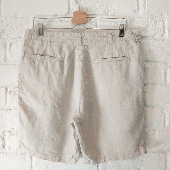 100% Linen Shorts Mens 34 (36) Beige Bermudas by Primark Flat Front 7.5" Inseam - Picture 4 of 10